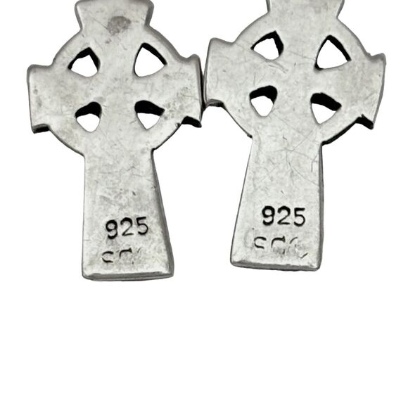 Celtic Religious Cross Dangle Earrings | Vintage Sterling Silver 925 - Picture 3 of 5